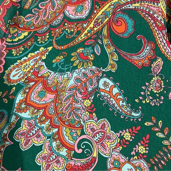 Pink Green Paisley Blouse Sz Small Stacy Frati Sweet Pea Chic Top Sash Tie Neck - Picture 2 of 9